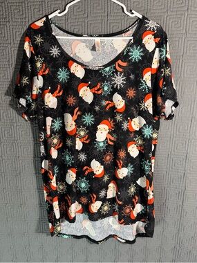 Lularoe Blouse Womens Size Large Black Christmas Santa Polyester Blend